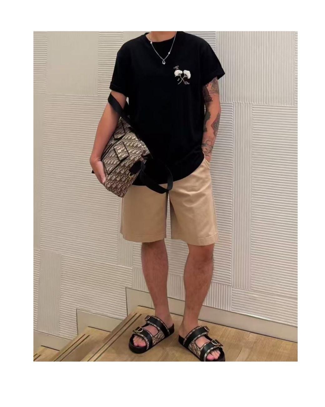Dior Black T-Shirt With Flower Bee Embroidery, Relaxed Fit for men
