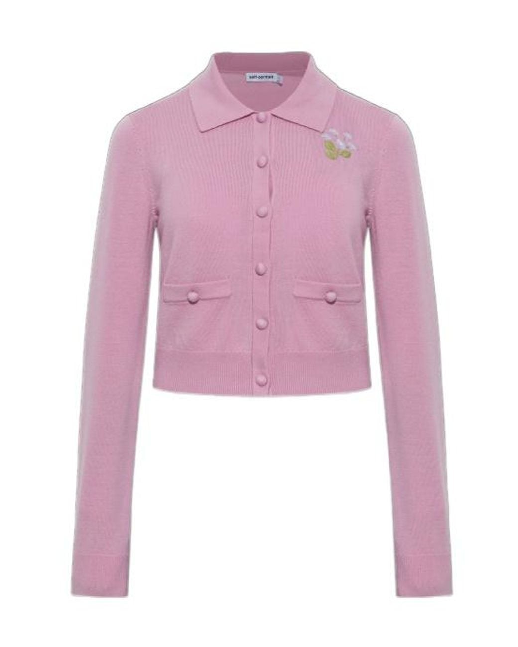 Self-Portrait Pink Floral Embroidered Knit Cardigan