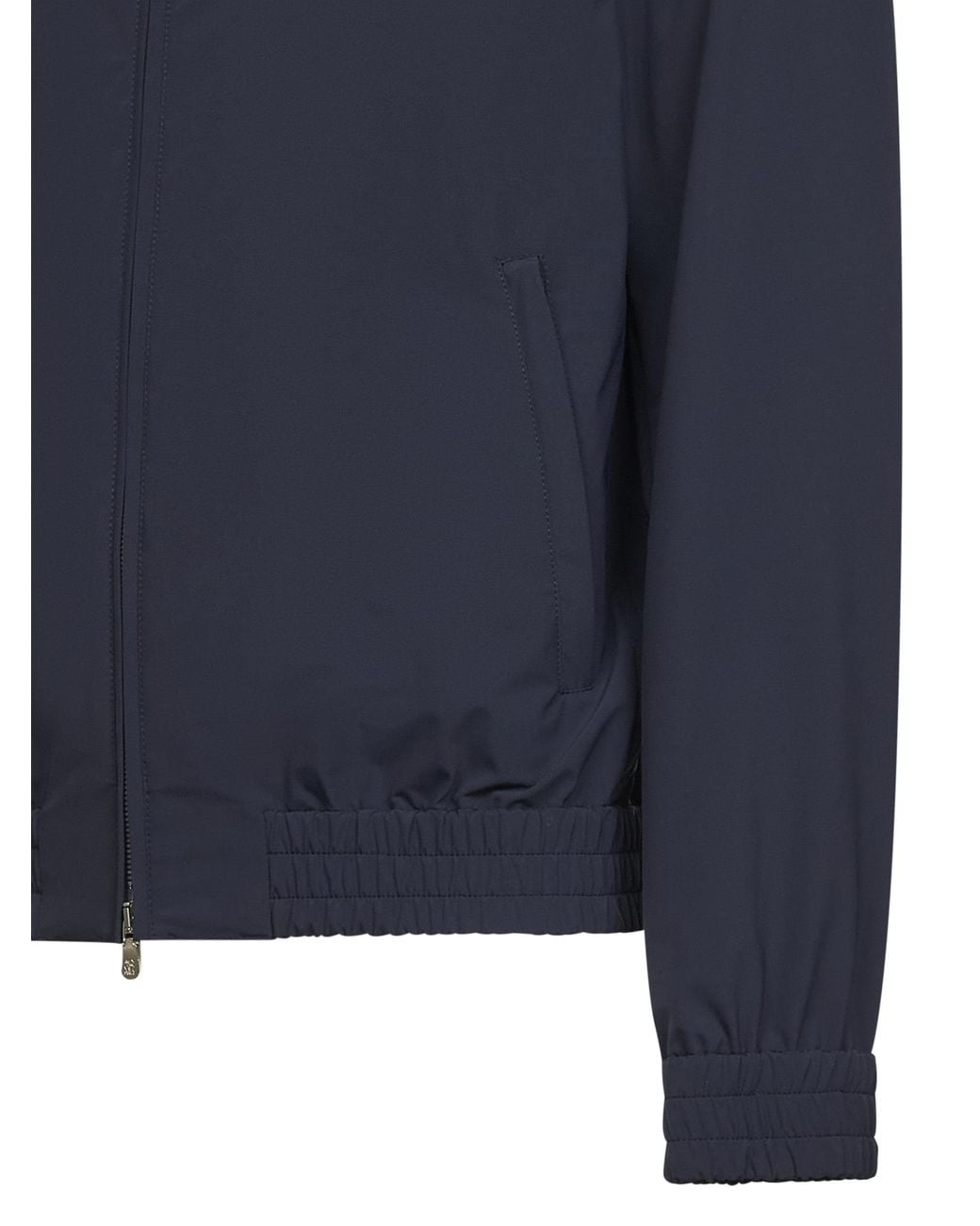 Brunello Cucinelli Blue Elasticated Hem Zipped Bomber Jacket for men