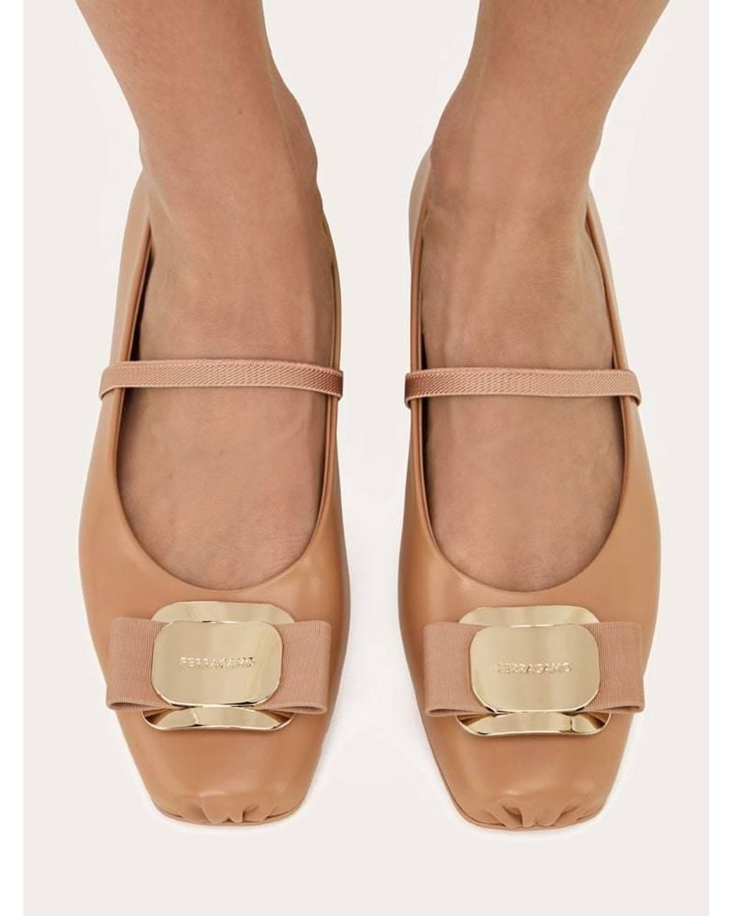 Ferragamo Brown Vara Square-Toe Ballet Flats