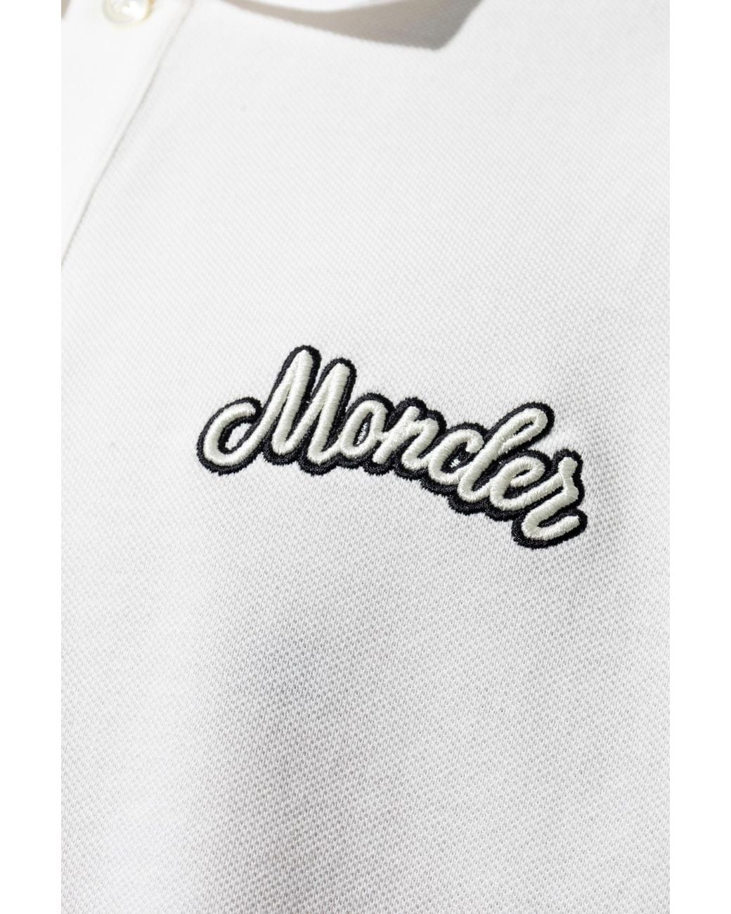 Moncler White Logo Embroidered Short-Sleeved Polo Shirt for men