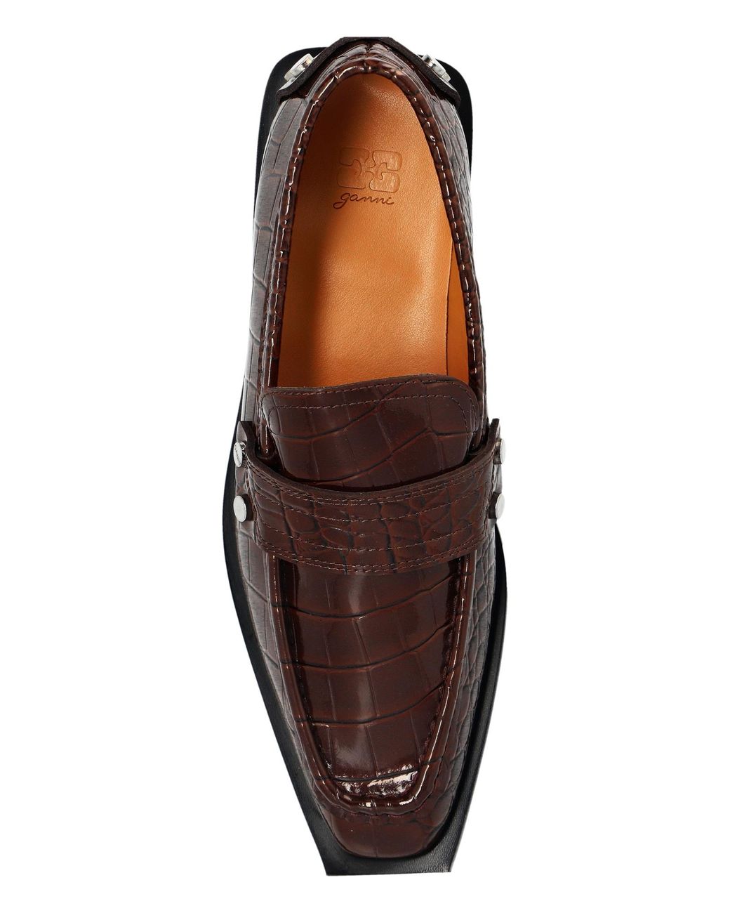 Ganni Brown Embossed Studded Loafers