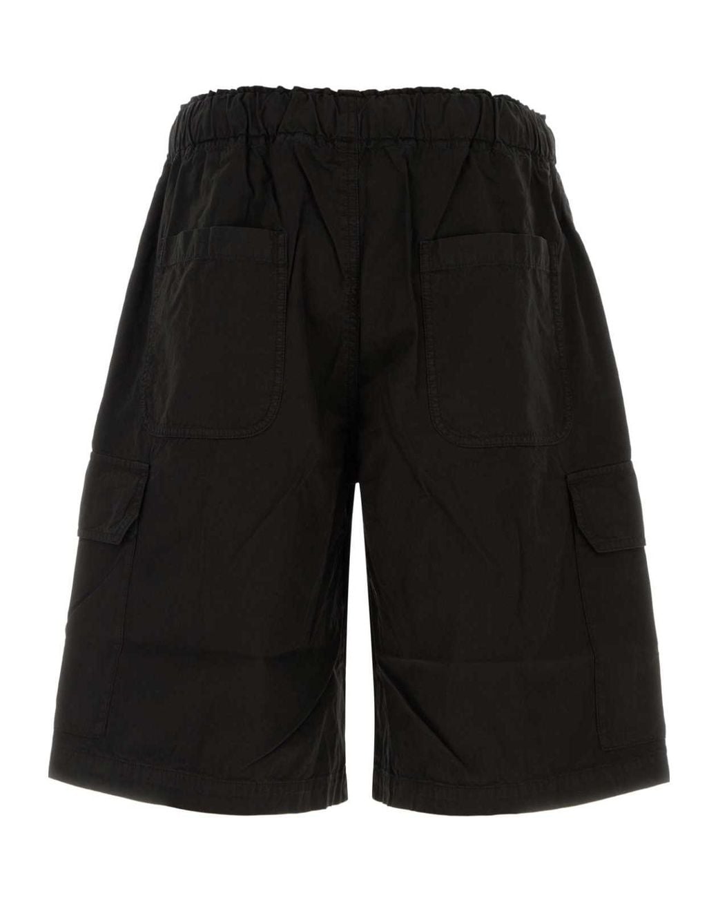 Palm Angels Black Curved Logo Loose Cargo Shorts for men