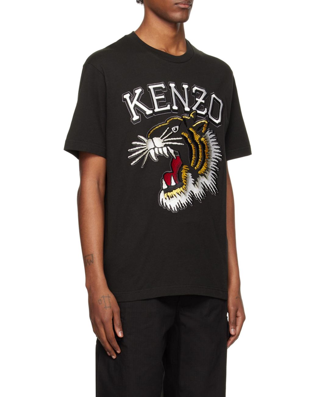 KENZO Black Tiger Embroidered Crewneck T-Shirt for men