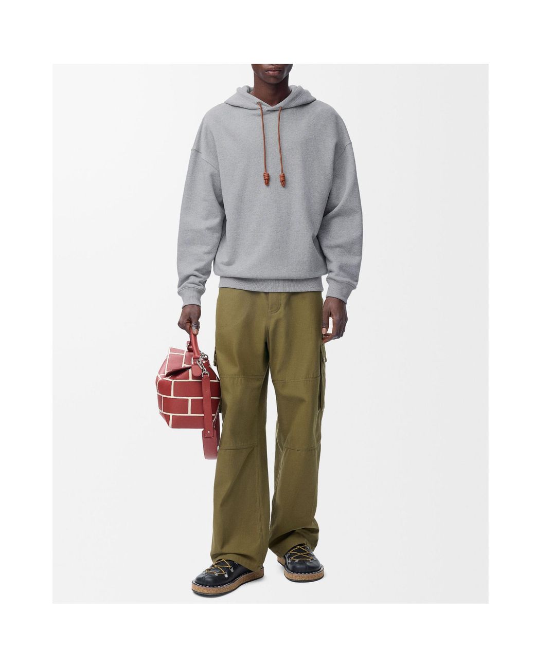 Loewe Gray Leather Tassel Hoodie, Long Sleeves, 100% Cotton, Size: Small for men