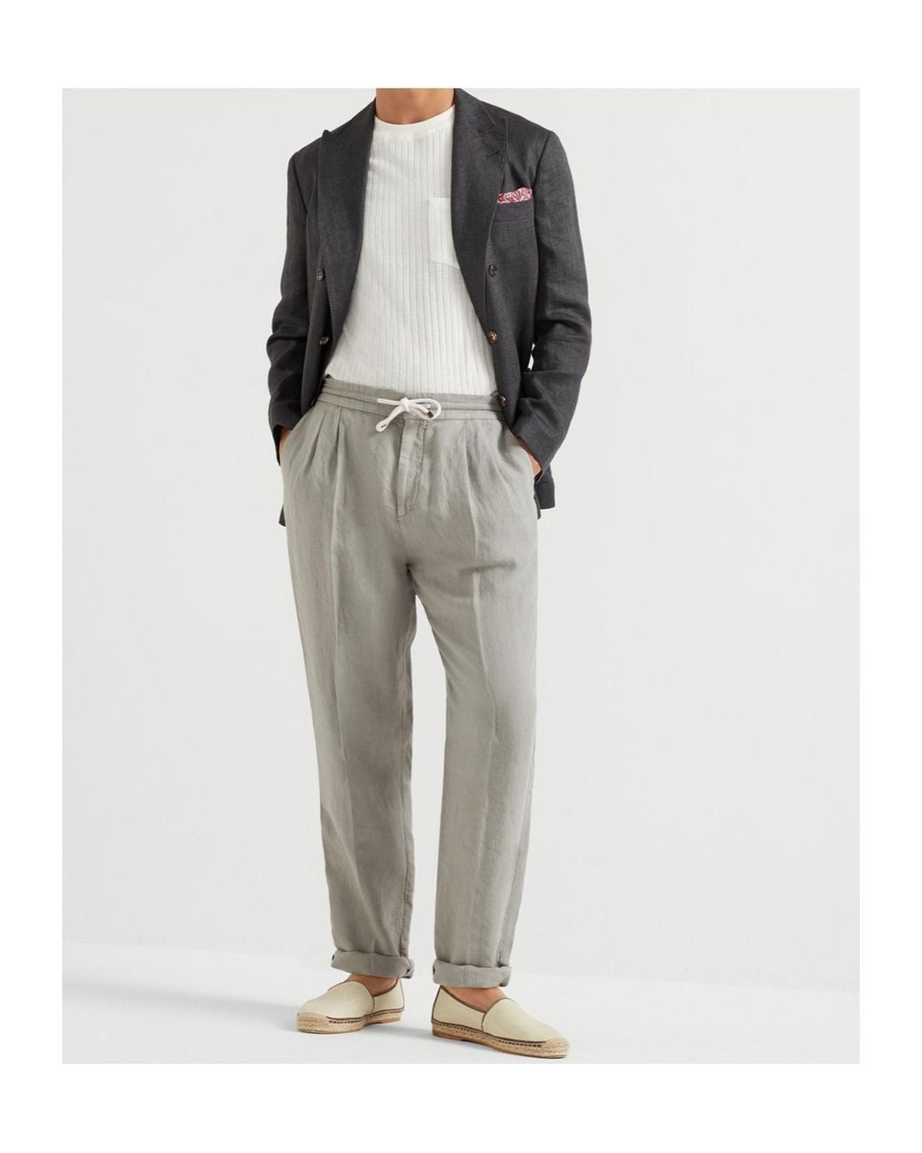 Brunello Cucinelli Gray Elasticated Waistband Drawstring Pants for men