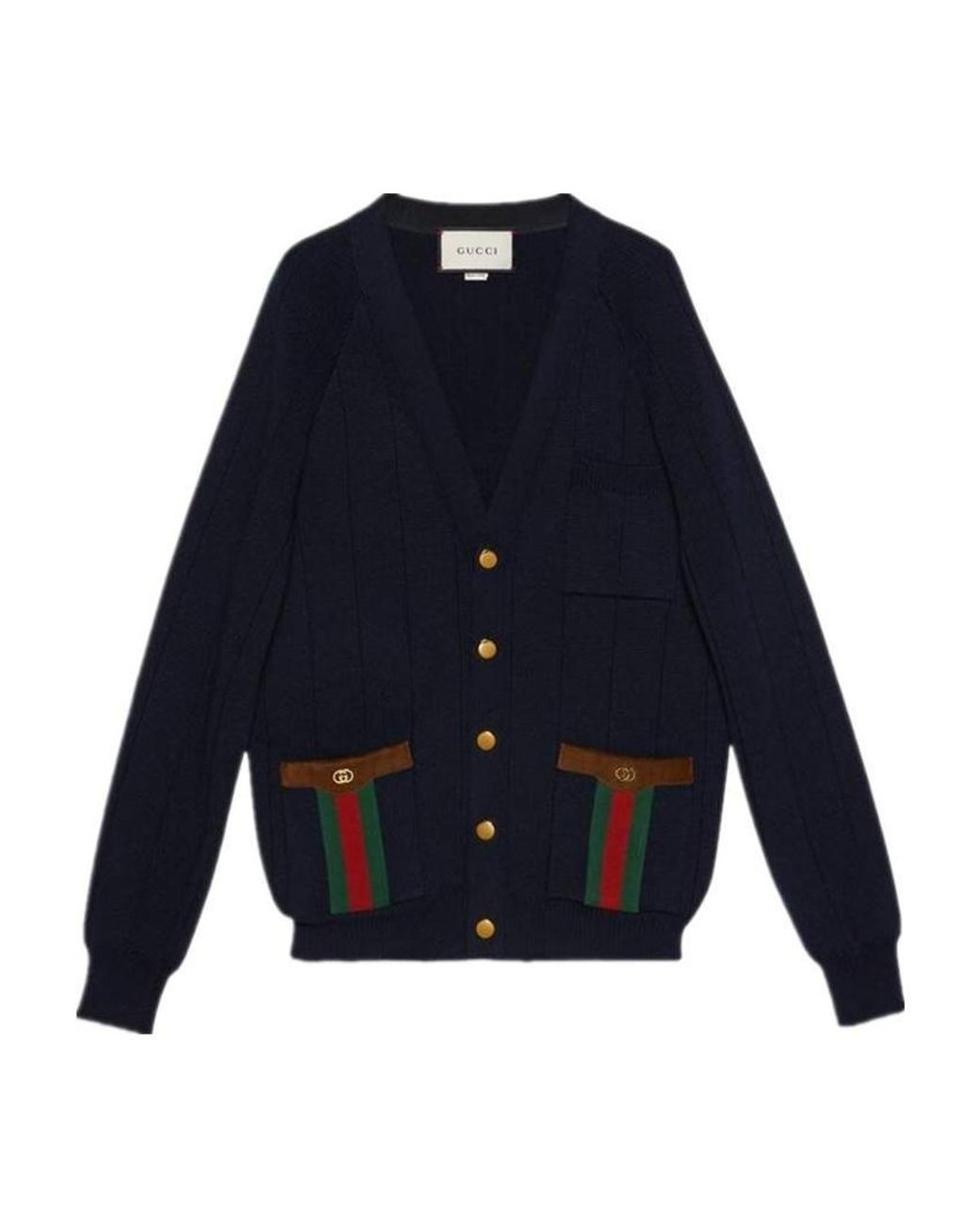 Gucci Blue Knit Wool Blend Cardigan With Web for men