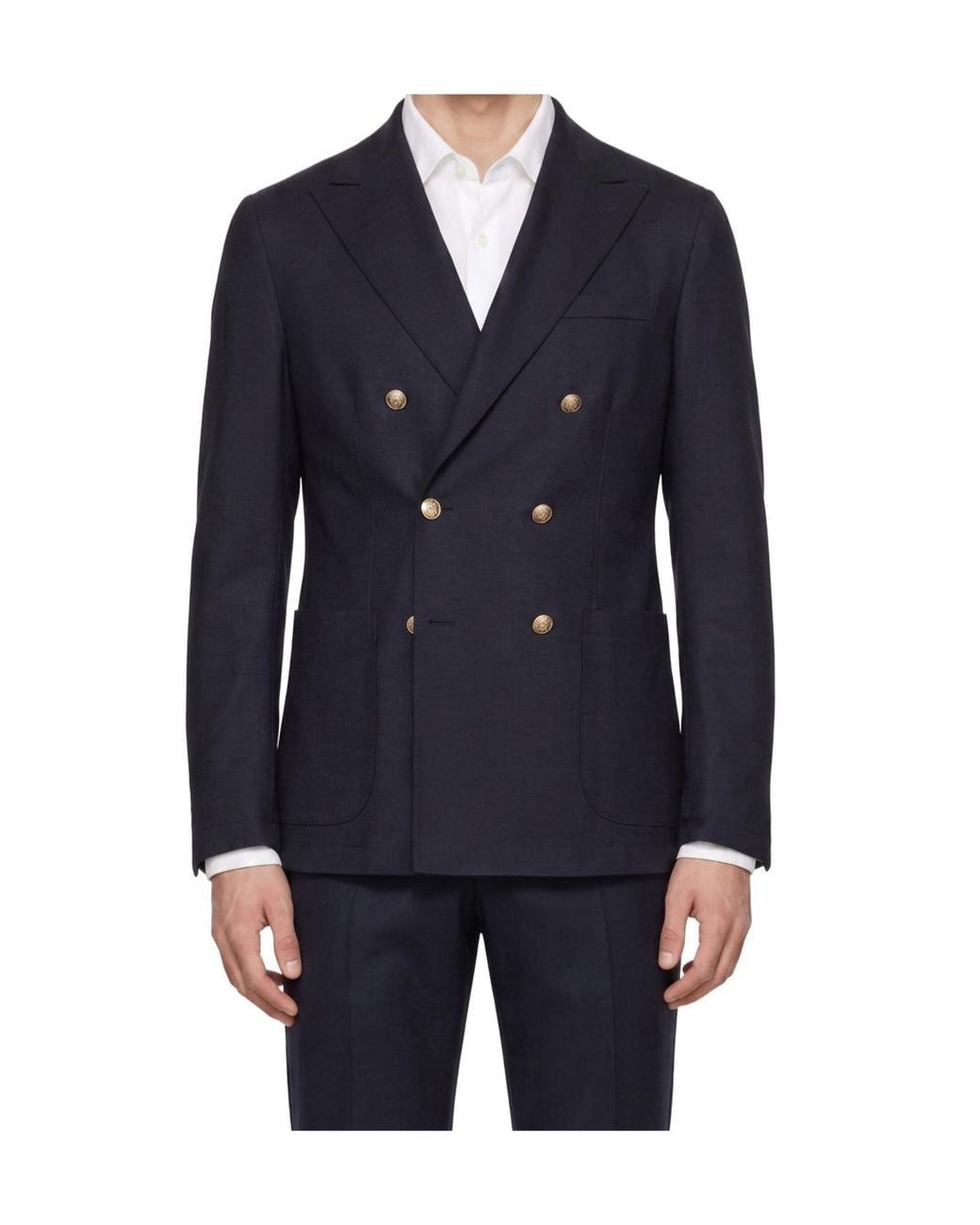 Eleventy Blue Double-Breasted Peak-Lapel Jacket for men