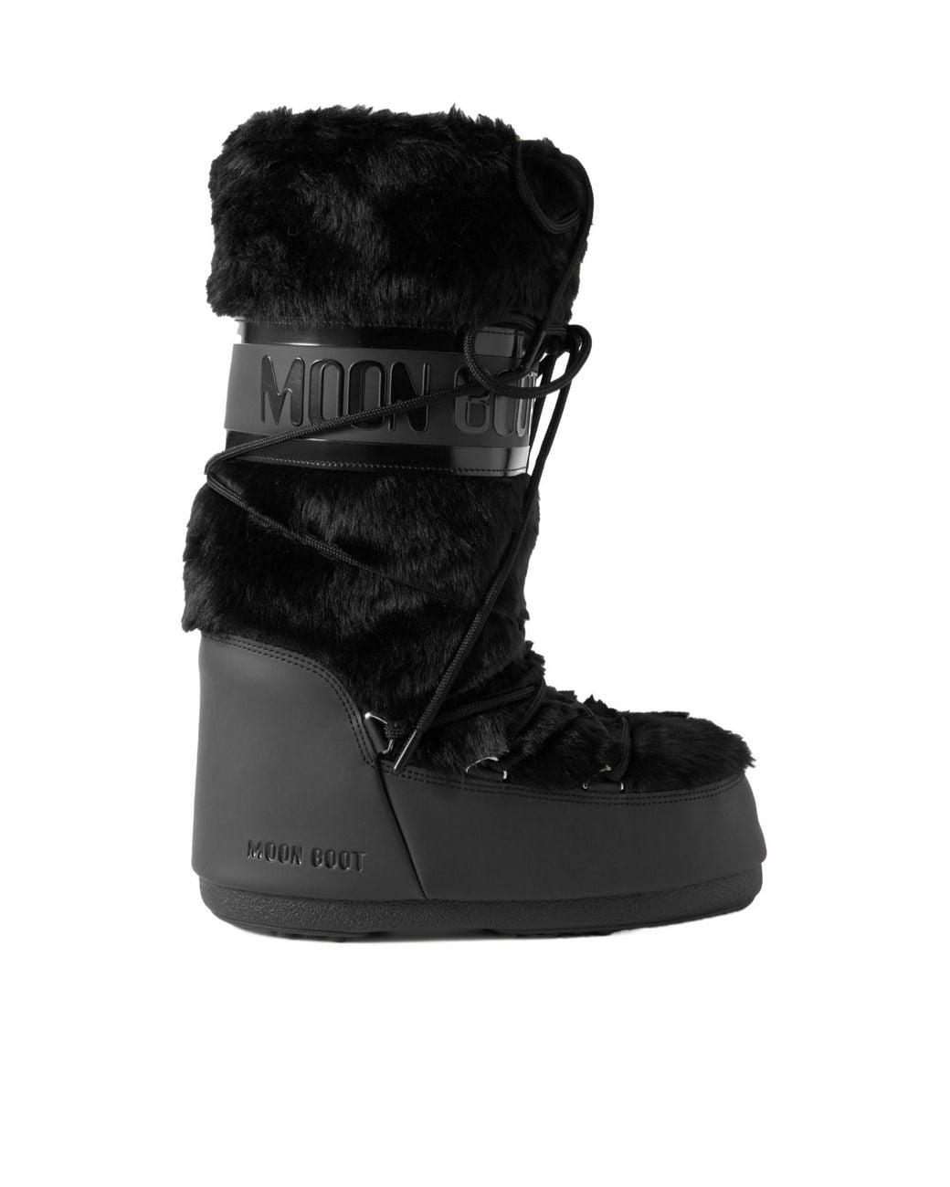 Moon Boot Black Plush And Leather-Like Snow Boots for men