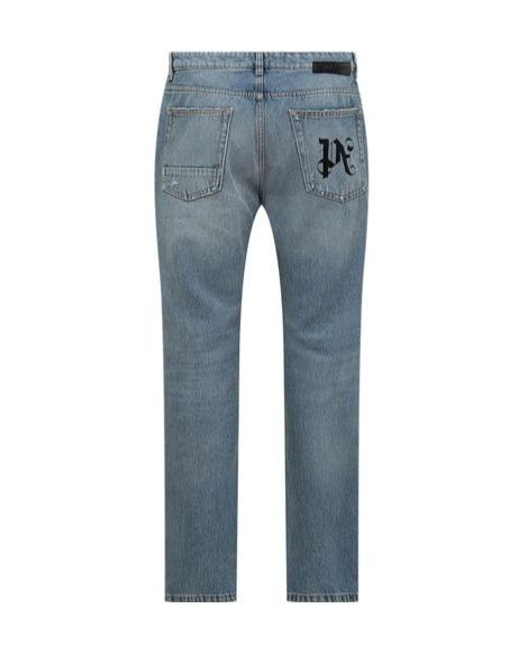 Palm Angels Blue Straight Leg Distressed Jeans for men