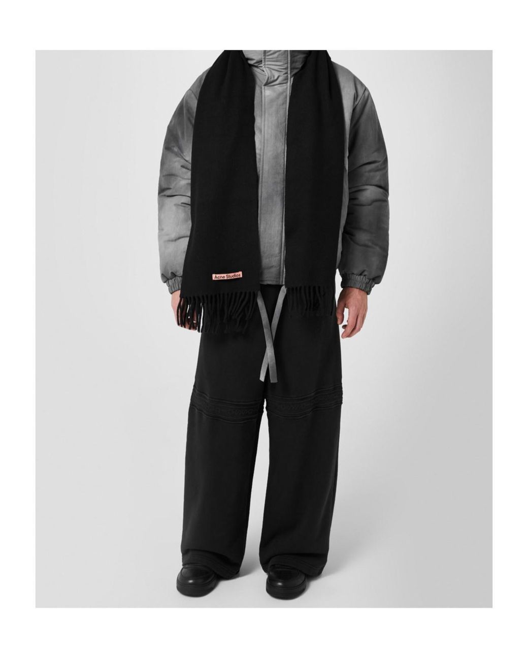 Acne Black Fringed Scarf for men