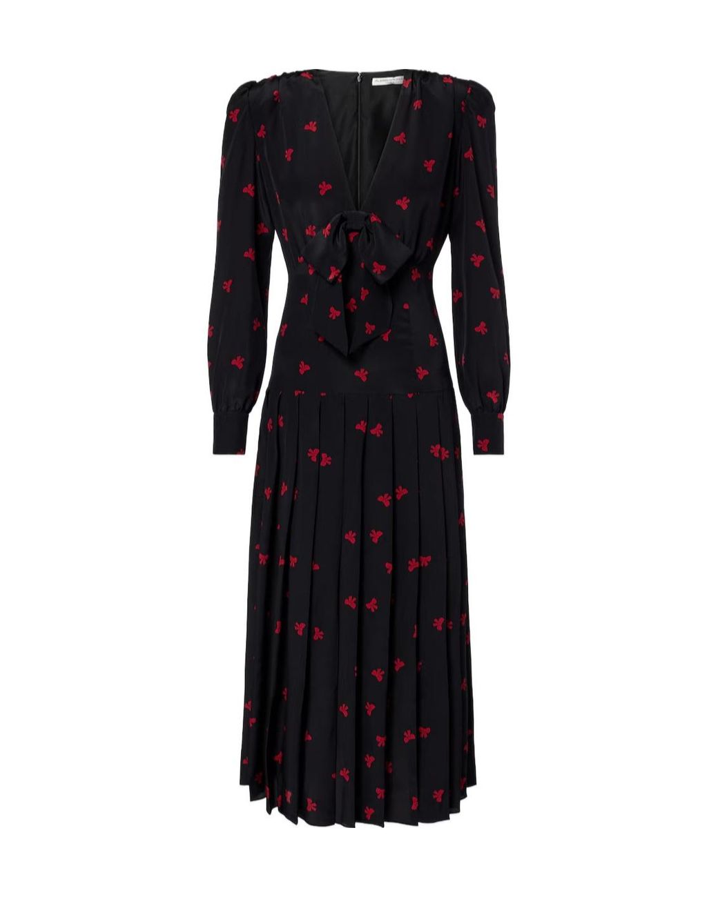 Alessandra Rich Black Bow-Detail Printed Silk Midi Dress