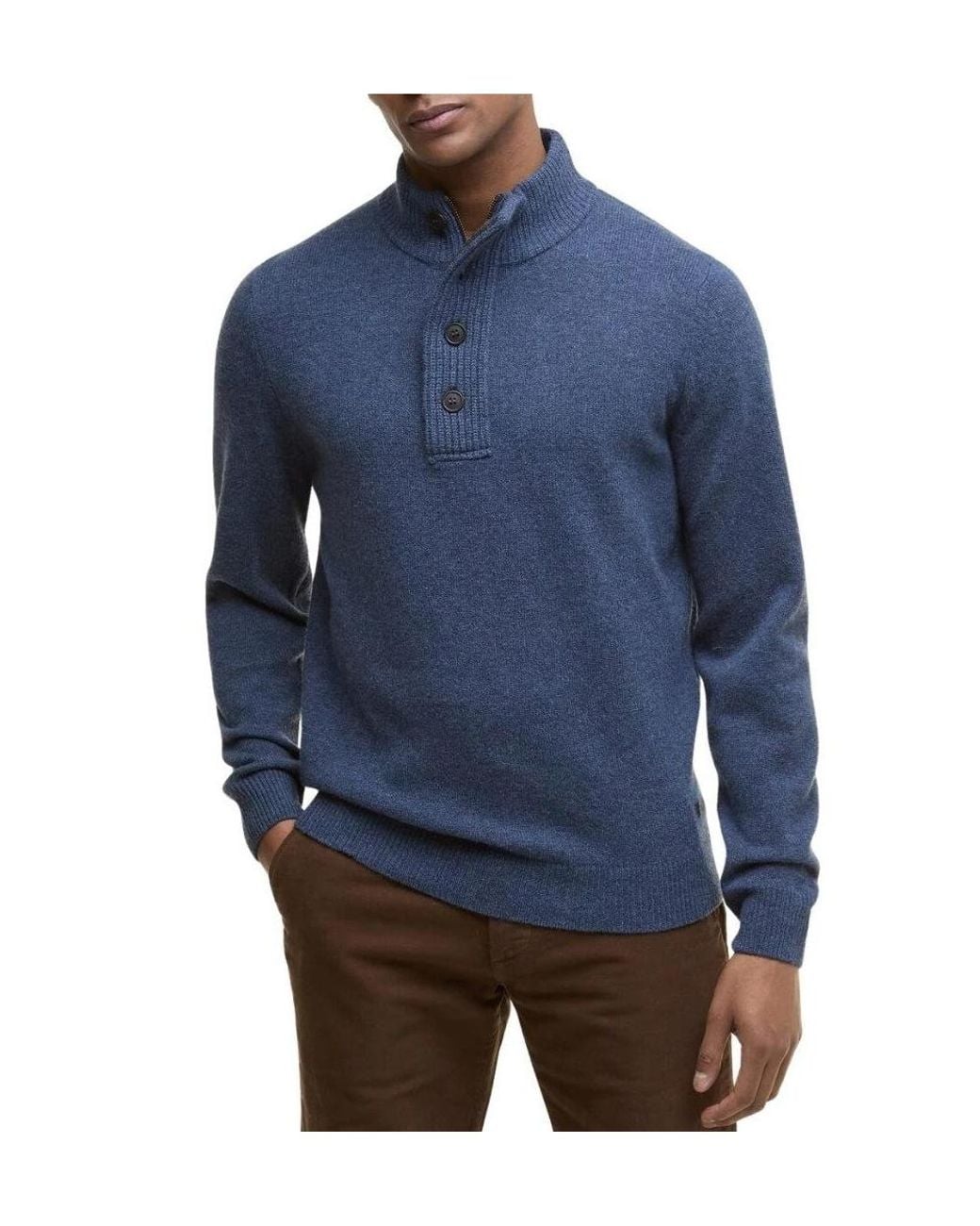 Barbour Blue High-Neck Half Buttoned Knit Jumper for men