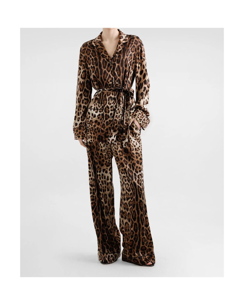 Dolce & Gabbana Brown Leopard Print Pajama Pants