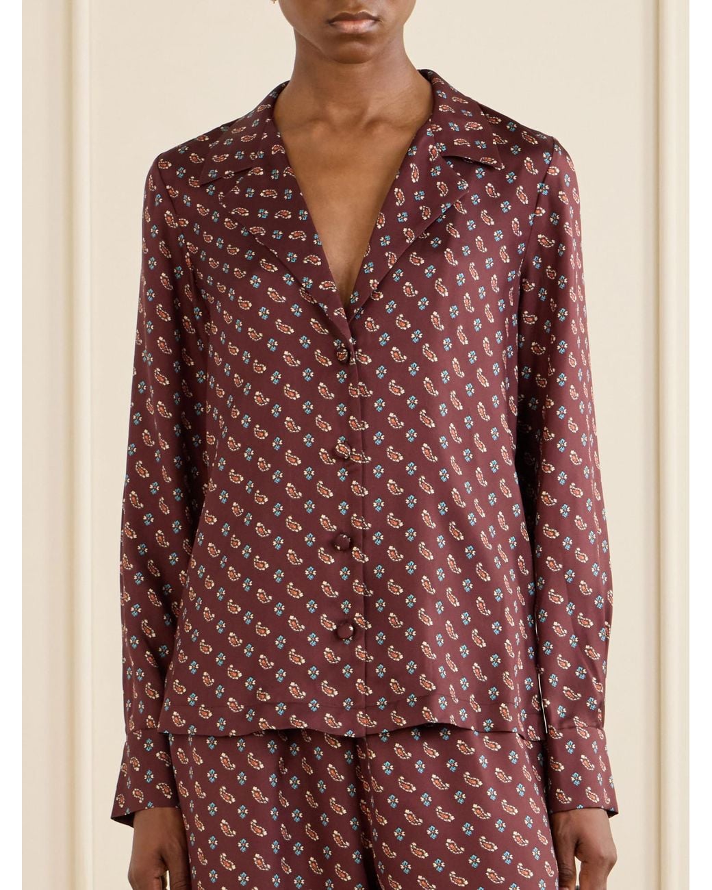 Doen Purple Geometric Print Satin Shirt