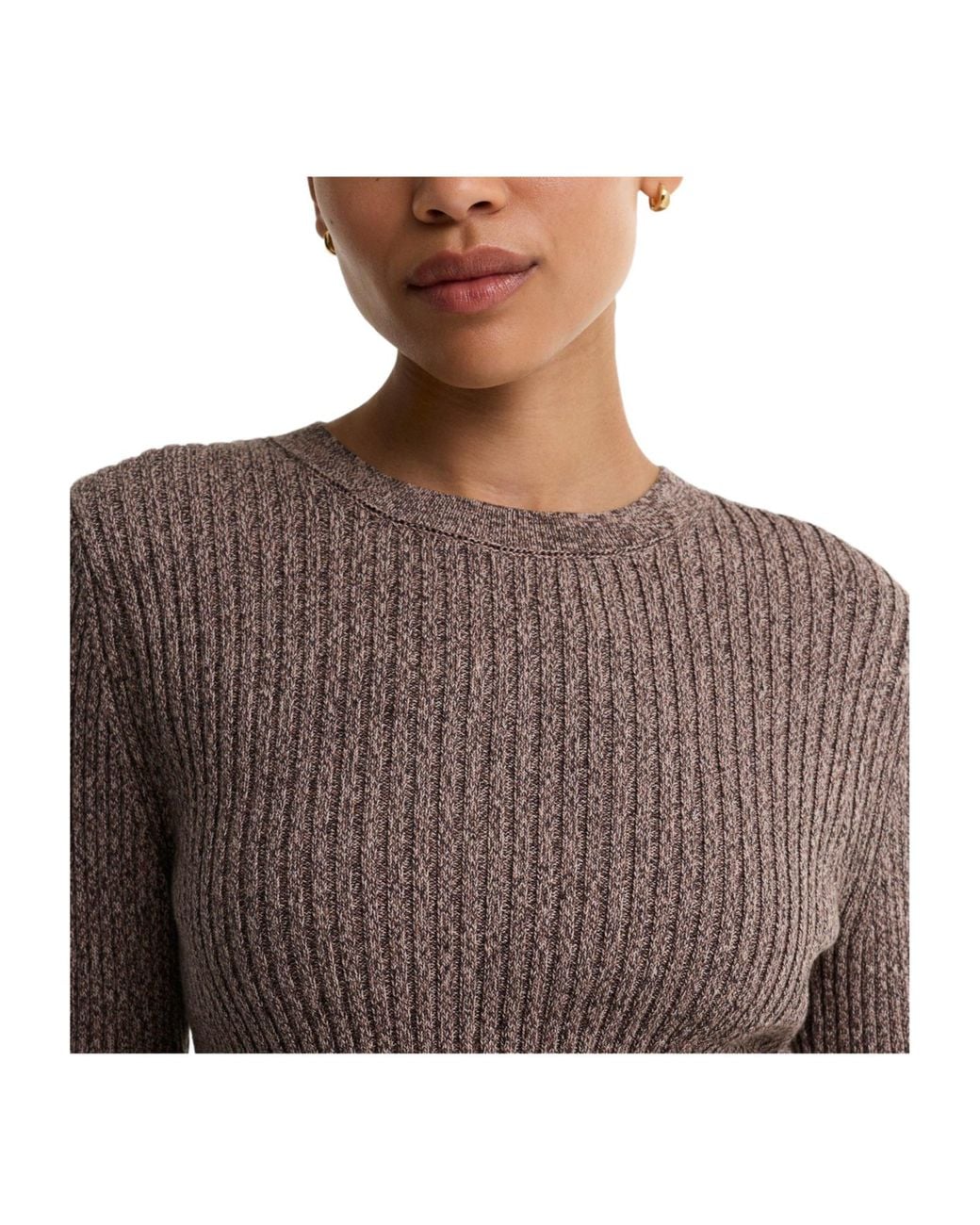 Barbour Gray Crewneck Vertical Rib Knit Top
