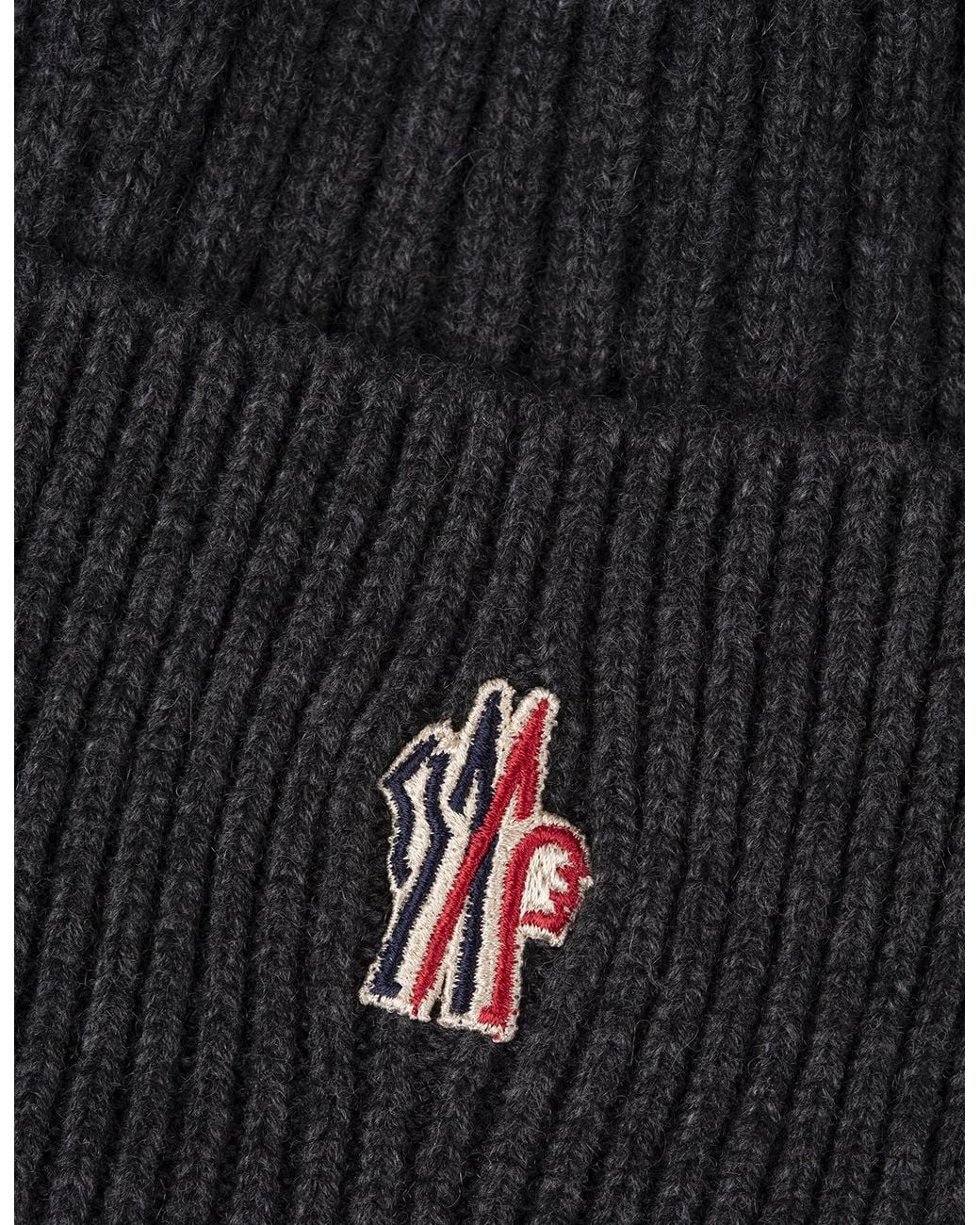 Moncler Black Grenoble Logo Patch Knit Beanie for men