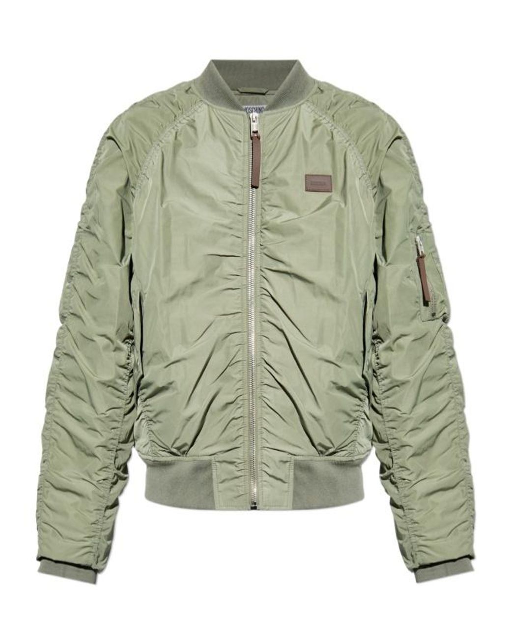 Moschino Green Ruched Zip-Up Bomber Jacket for men