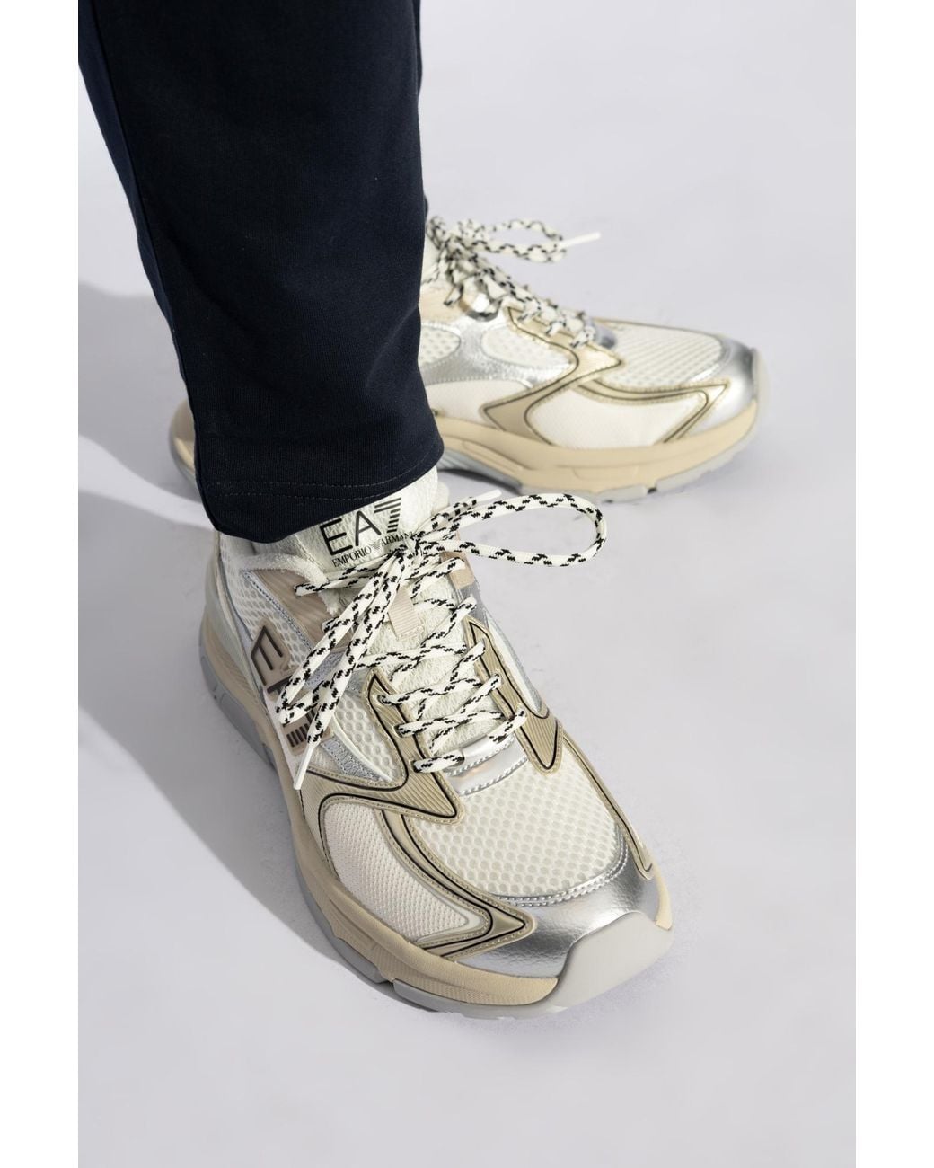 EA7 White Mesh Lace-Up Sneakers for men