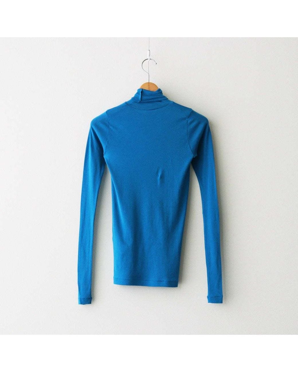 Auralee Blue Mock-Neck Long-Sleeve T-Shirt