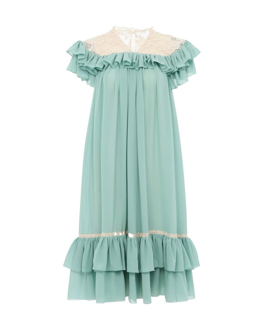 Chloé Green Short-Sleeve Mini Dress