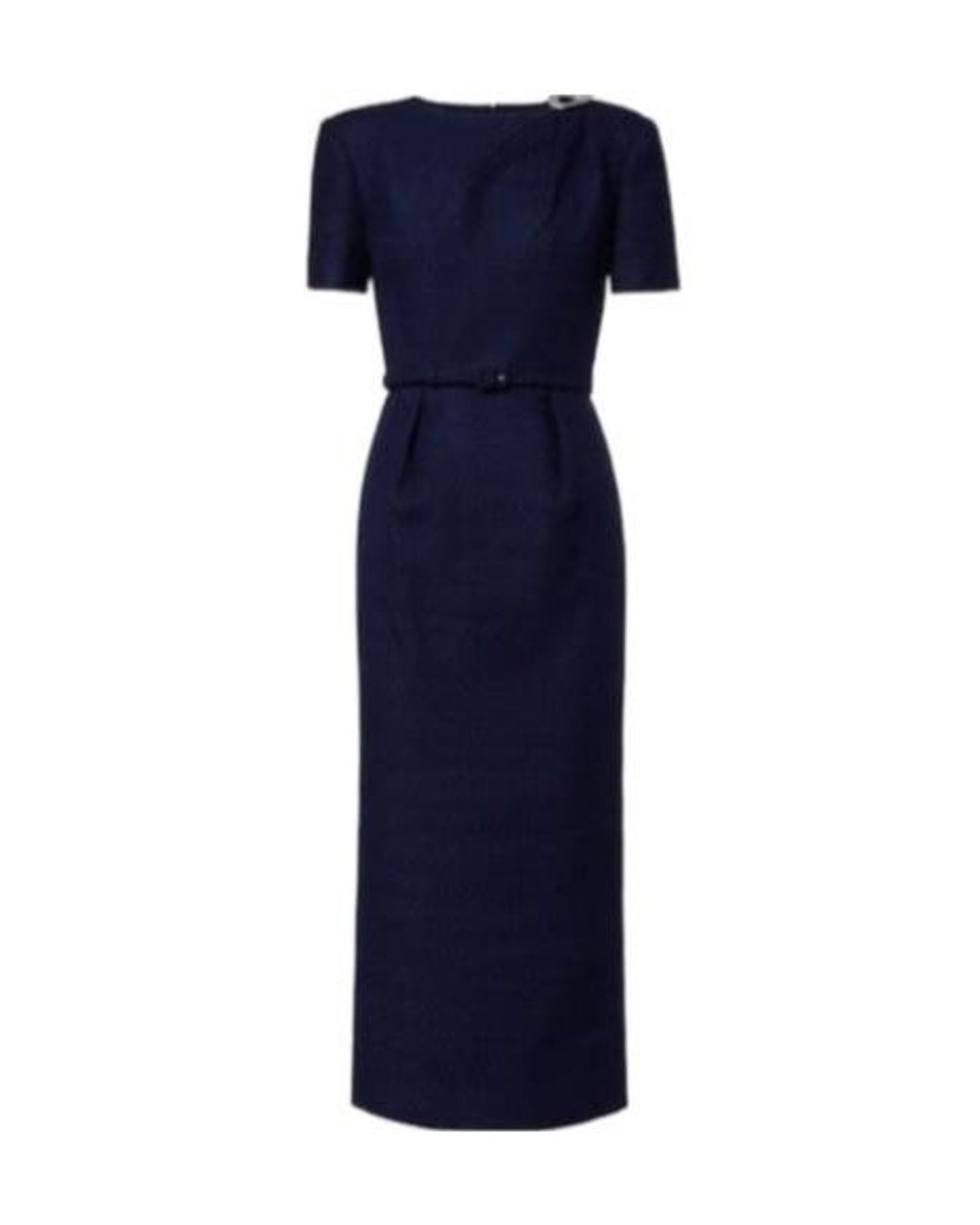 Roland Mouret Blue Belted Boucle Midi Dress