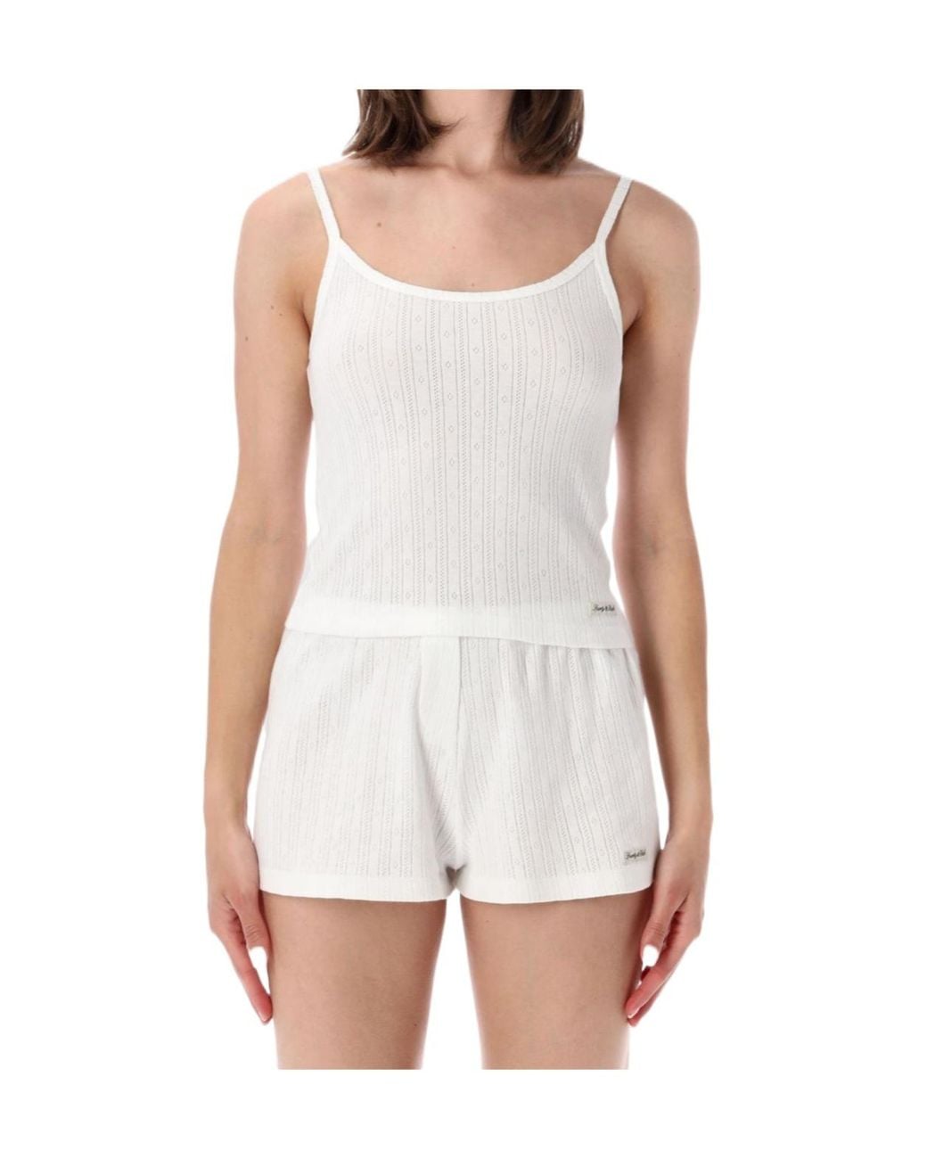 Sporty & Rich White Signature Logo Pointelle Tank Top