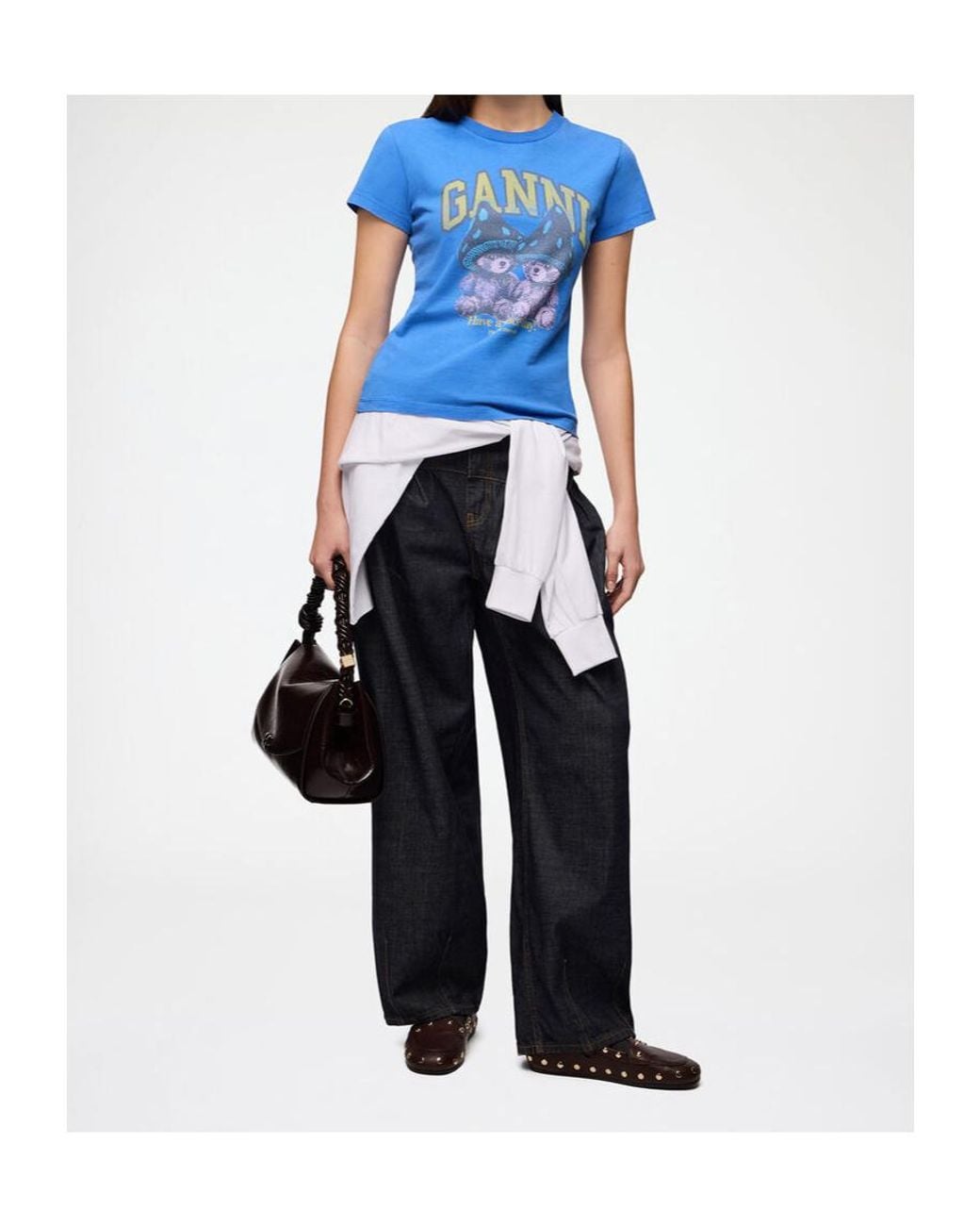 Ganni Blue Future Teddy Mushroom Print T-Shirt