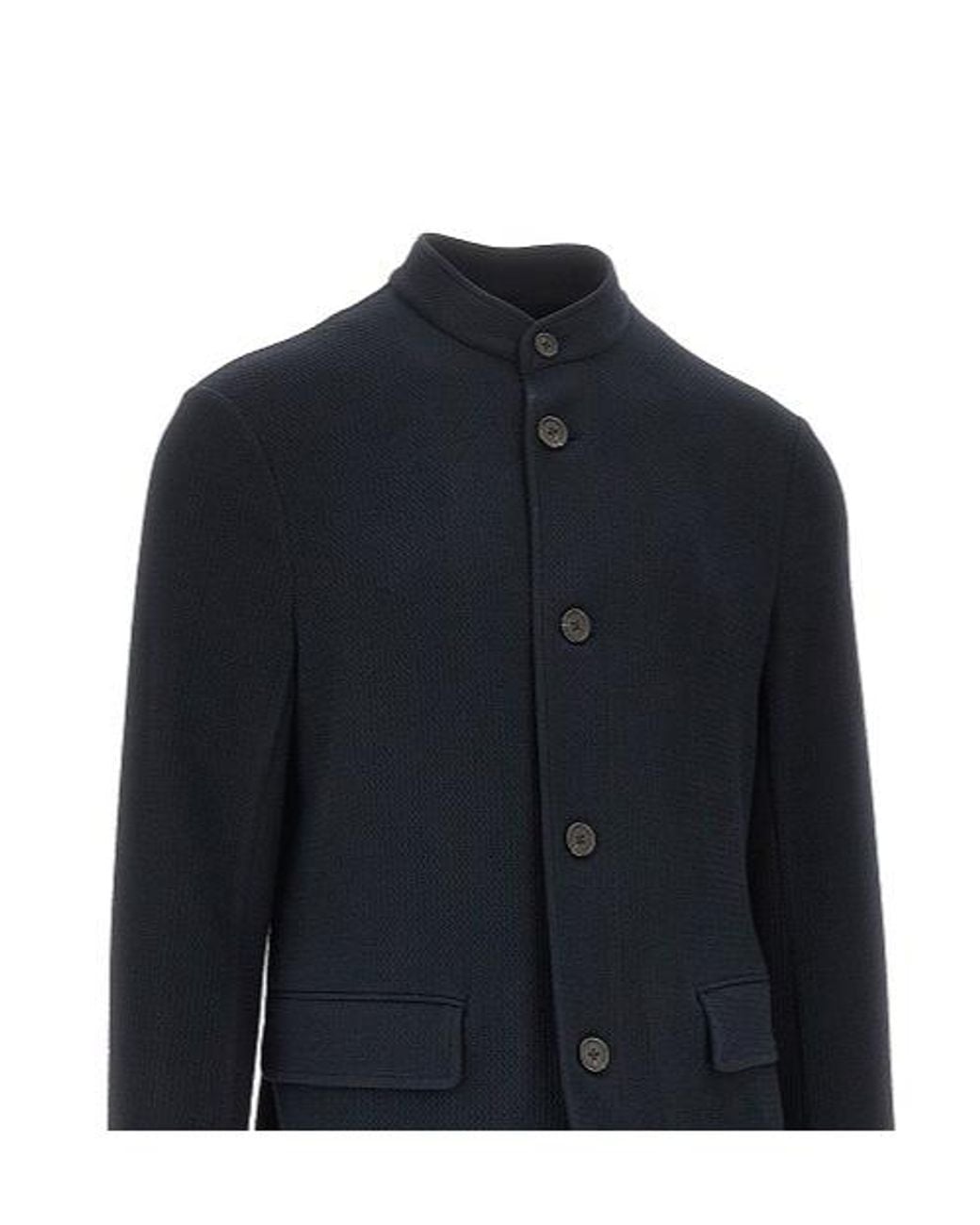 Emporio Armani Blue Textured Stand Collar Jacket for men
