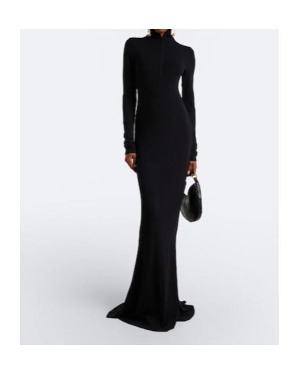 Mugler Black Turtleneck Wool-Blend Jersey Maxi Dress