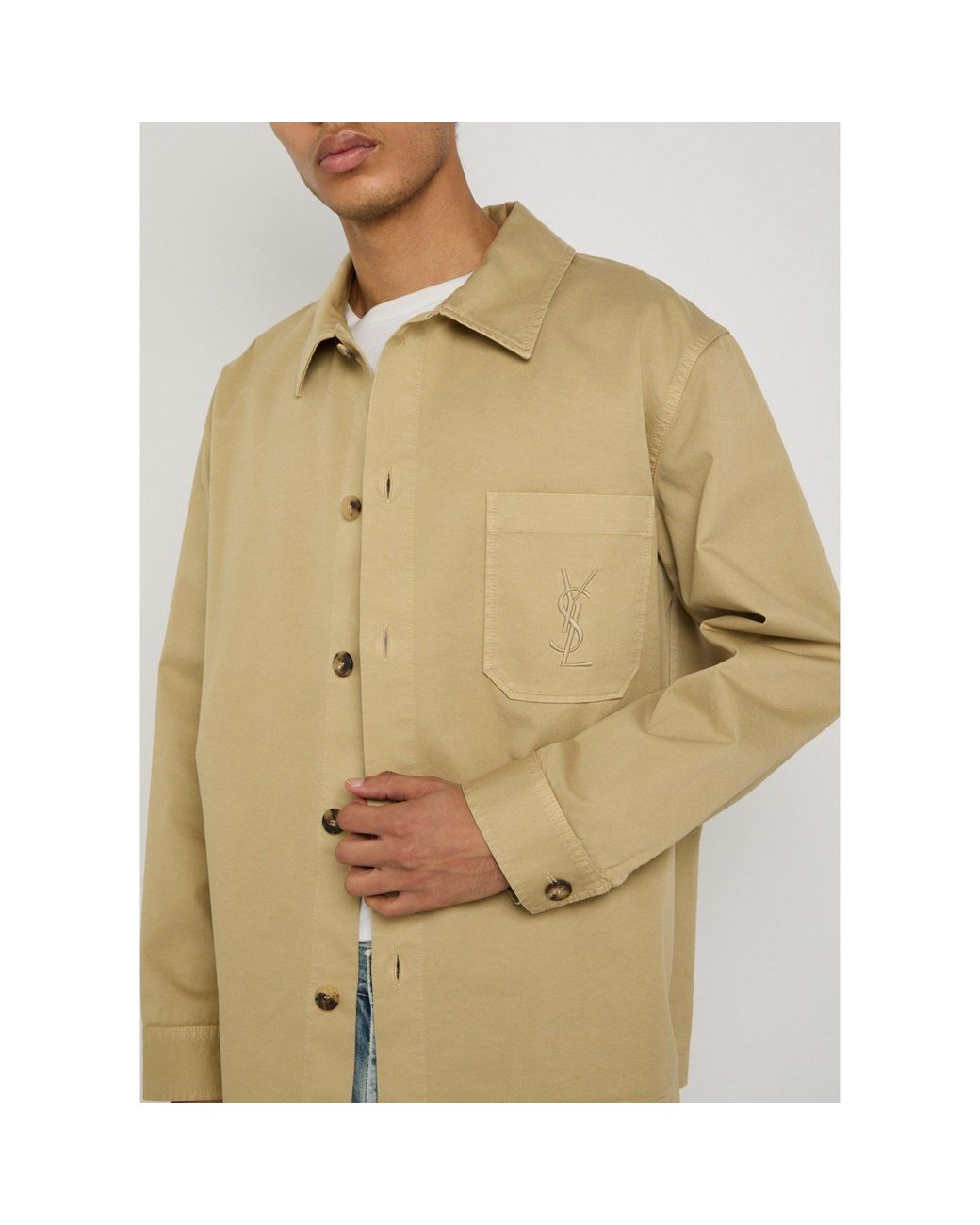 Saint Laurent Natural Lapelled Long-Sleeved Shirt Jacket for men
