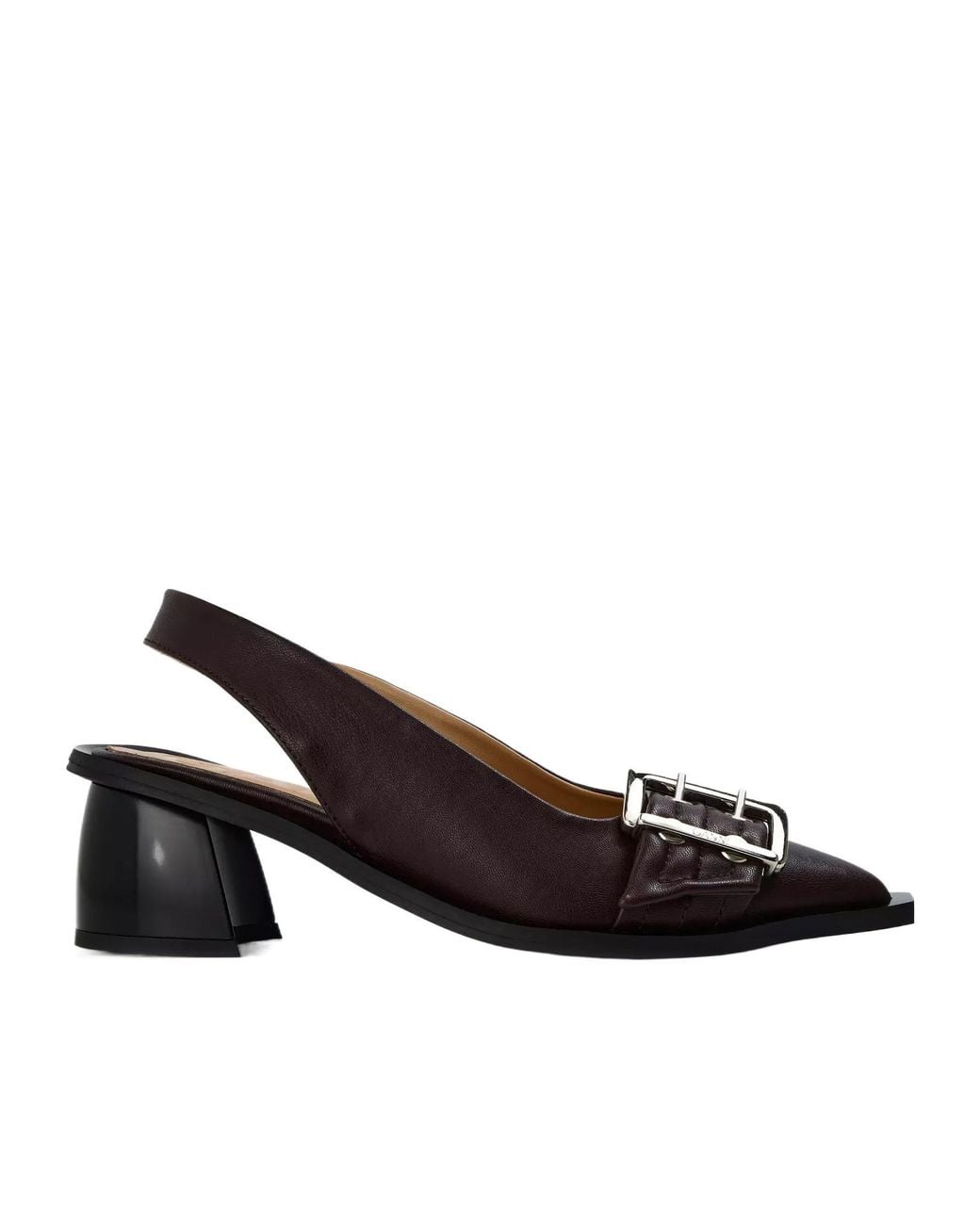 Ganni Brown Slingback Block Heel Block Court Shoes