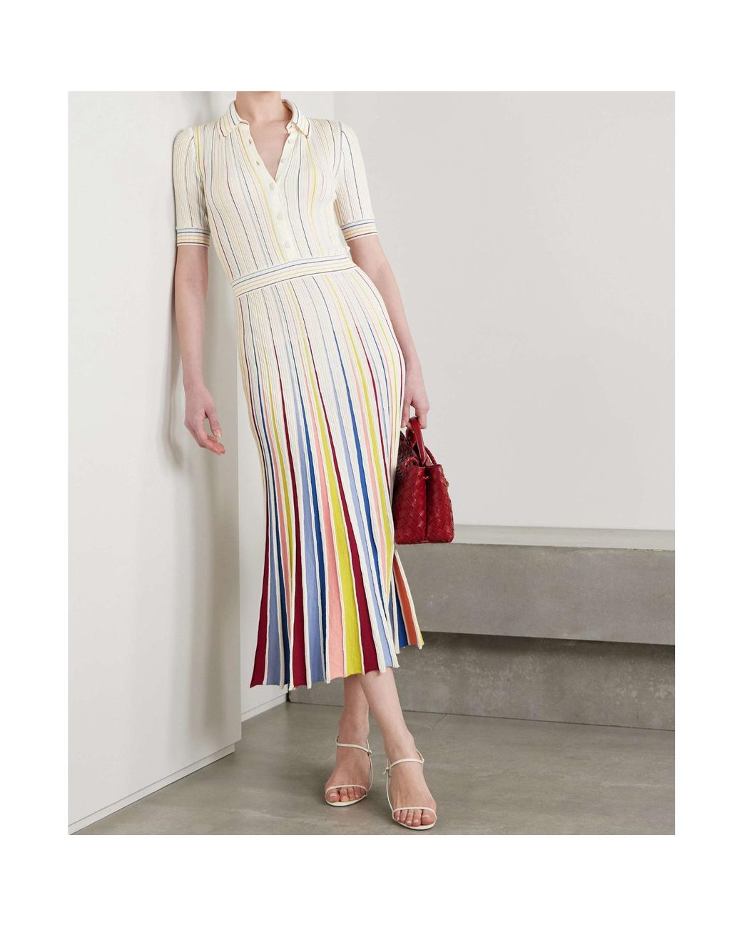 Gabriela Hearst White Calypso Ribbed Striped Merino Wool Midi Dress