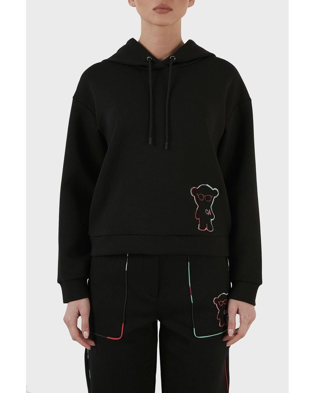 Emporio Armani Black Logo-Patch Hoodie