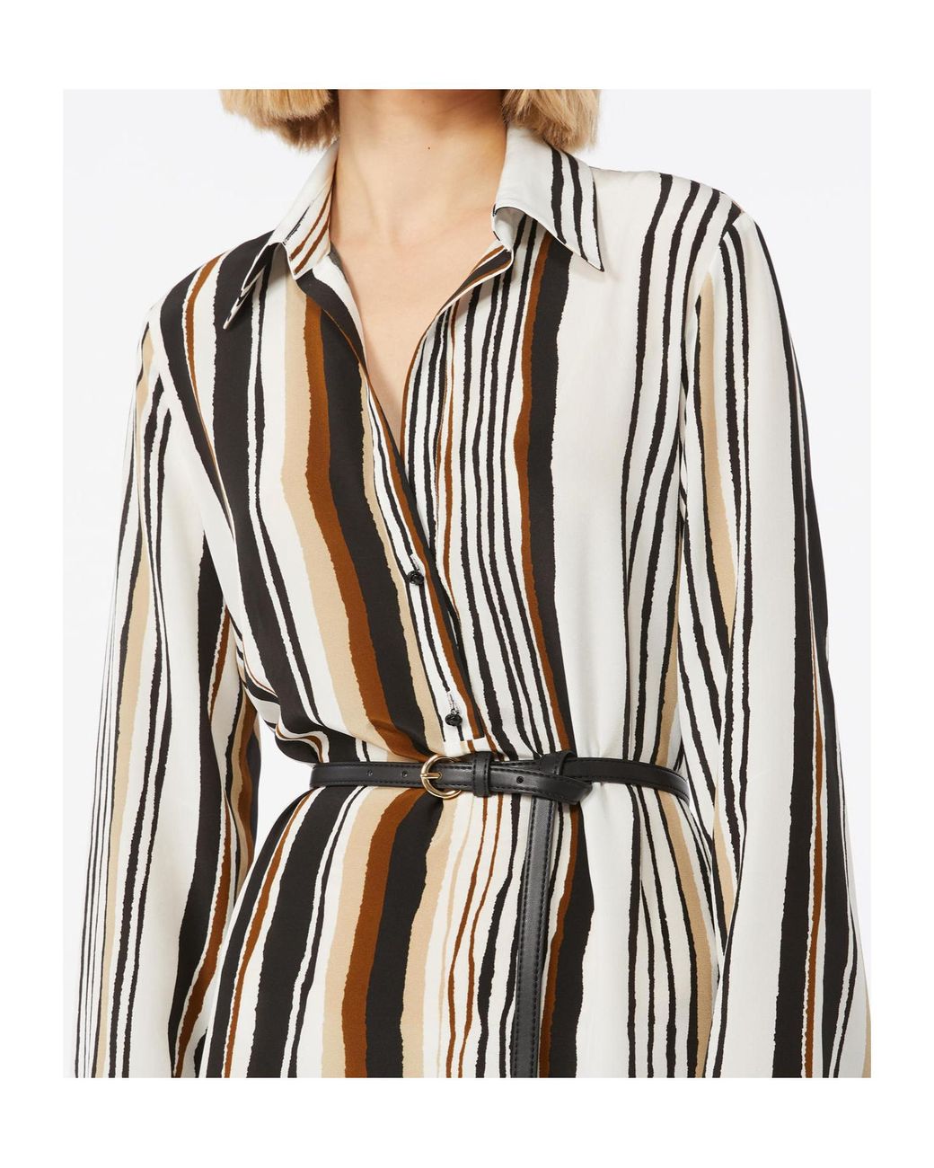 Max Mara White Striped Silk Long Dress