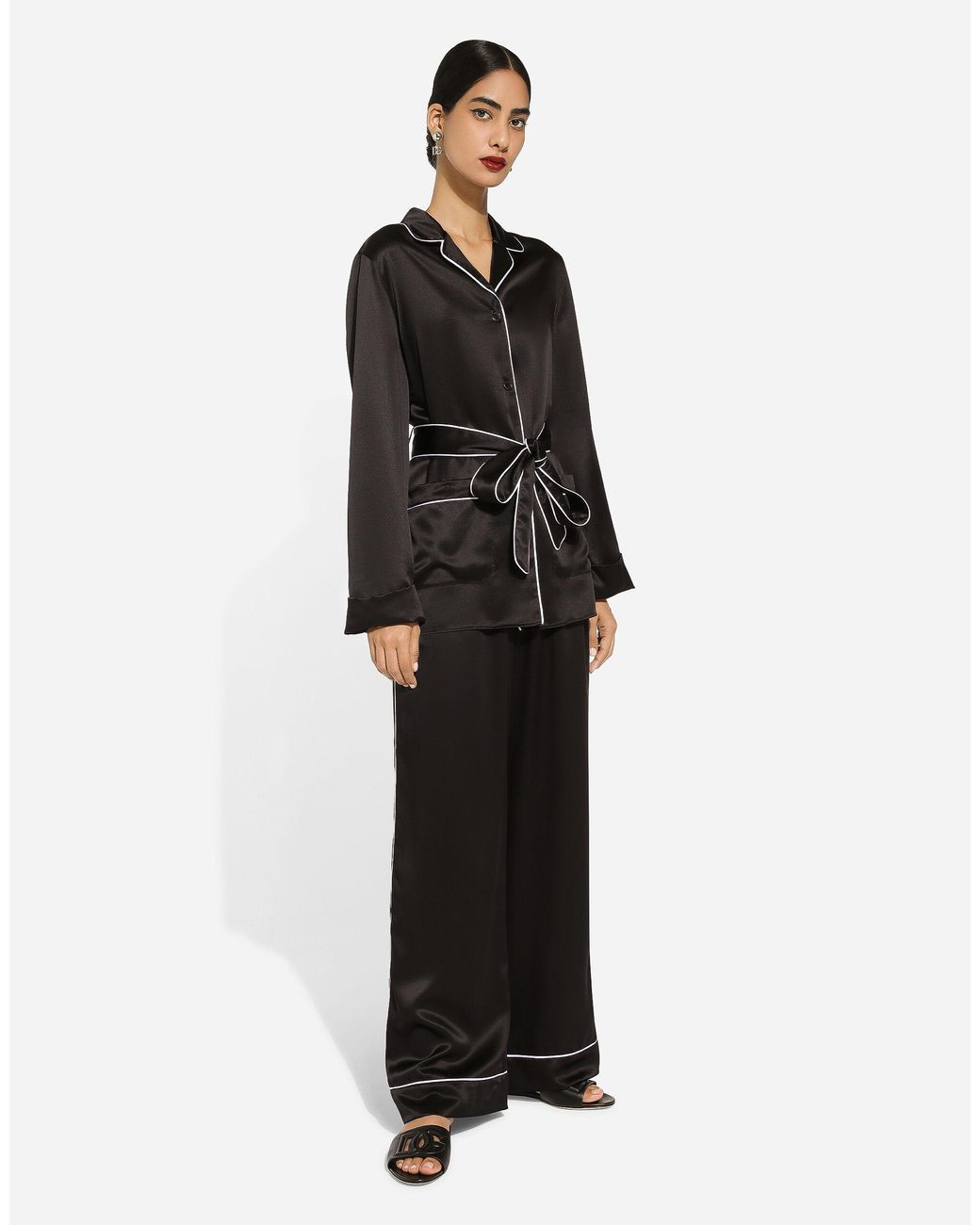 Dolce & Gabbana Black Contrasting Piping Pajama Pants