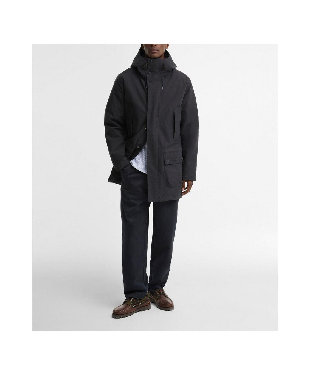 Barbour Black Hooded Long Coat for men