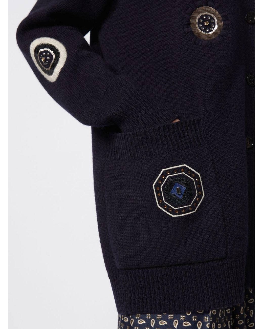 Max Mara Black Wool-Cashmere Patch Cardigan