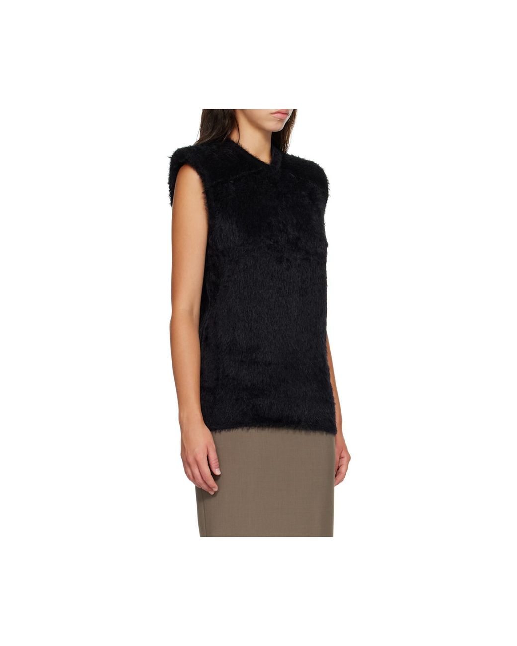 Mugler Black Brushed-Knit Sleeveless Top