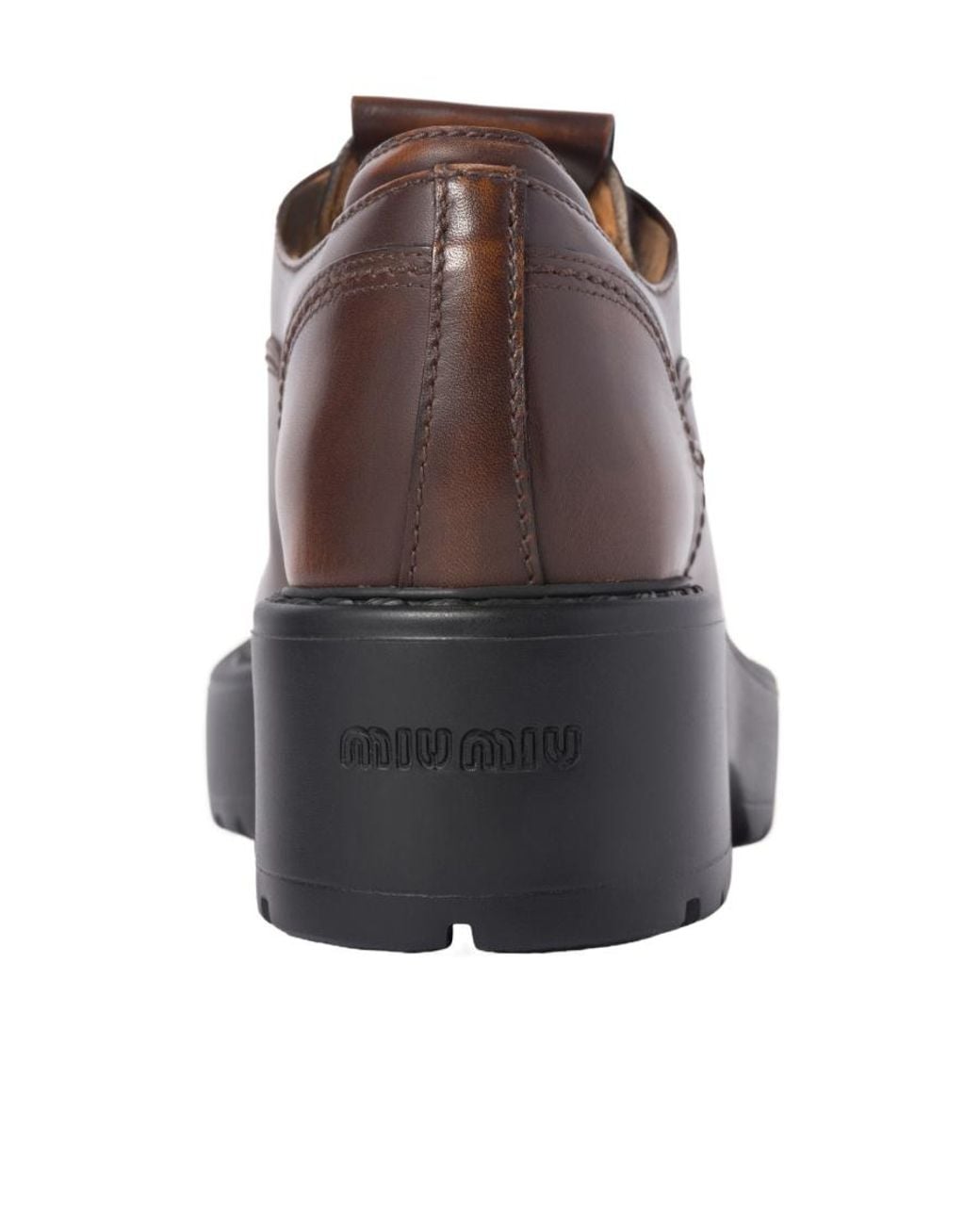 Miu Miu Brown Logo-Patch Round-Toe Loafers