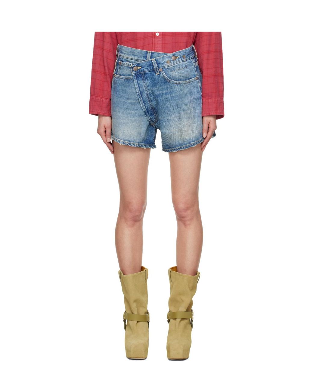 R13 Red Belt Loop Denim Shorts
