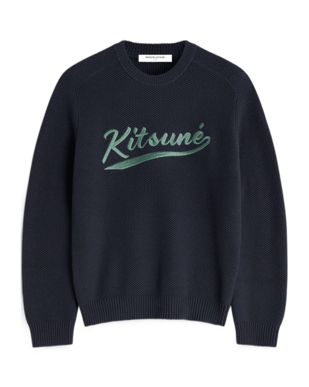 Maison Kitsuné Blue Maison Kitsuné Logo Embroidered Knit Jumper for men