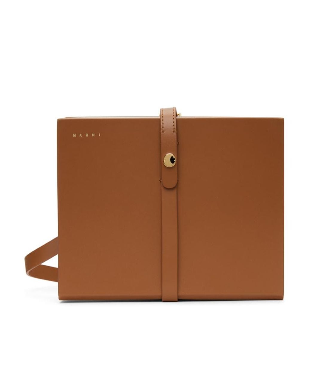 Marni Brown Calf Leather Strapped Clutch Bag