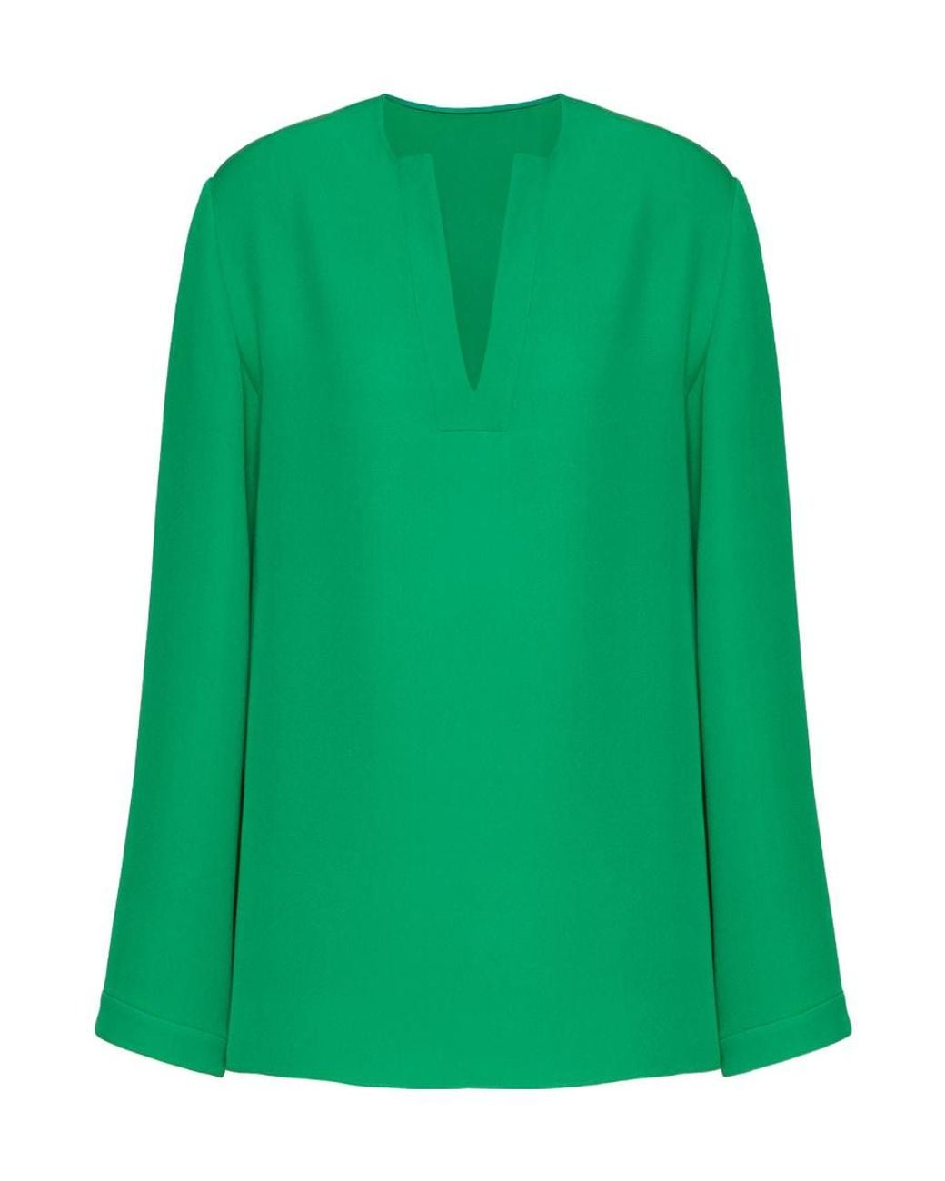 Valentino Green V-Neck Silk Blouse