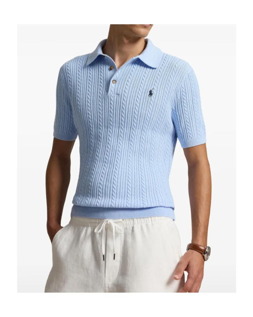Polo Ralph Lauren Blue Logo Embroidered Knitted Polo Shirt for men