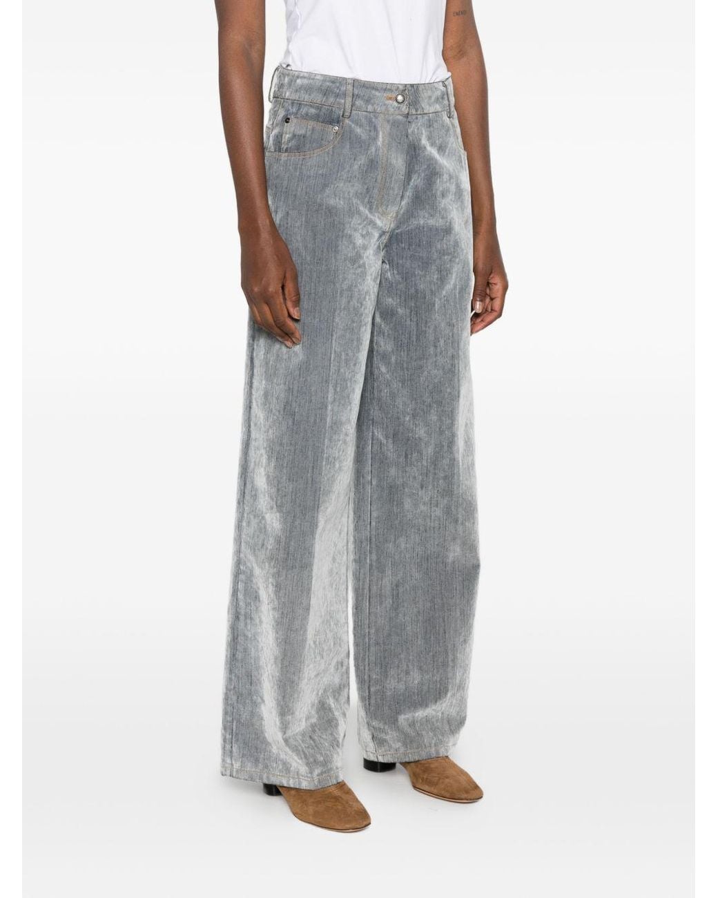 Forte_forte Gray Flocked Wide-Leg Jeans