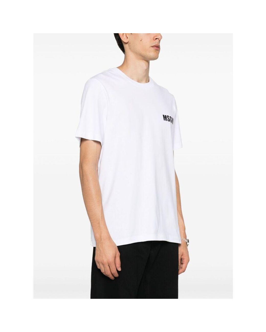 MSGM White Logo Printed Crewneck T-Shirt for men