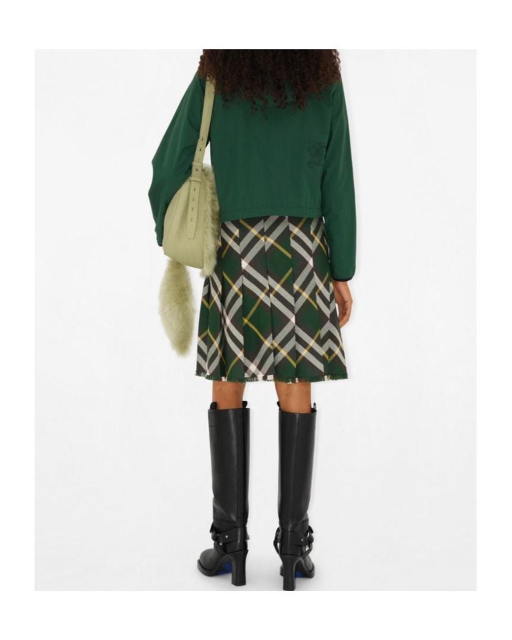 Burberry Green Check Printed Pleated Skirt
