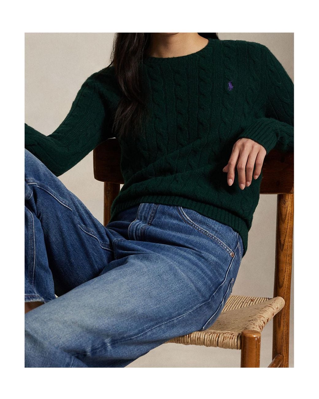 Polo Ralph Lauren Green Cable-Knit V-Neck Jumper