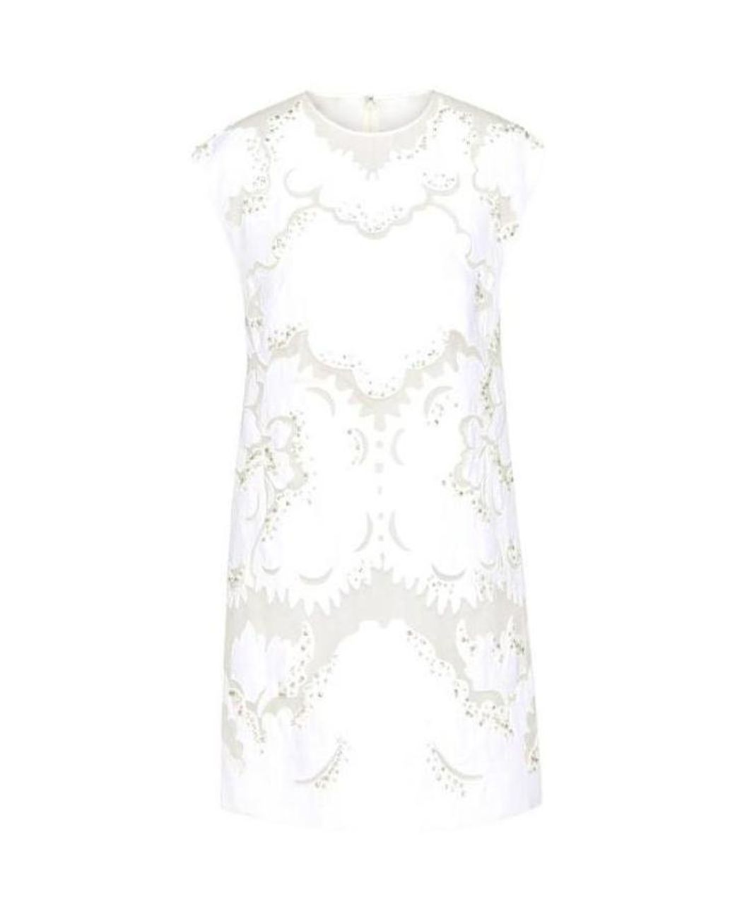 Valentino White Embroidery Transparent Sleeveless Dress